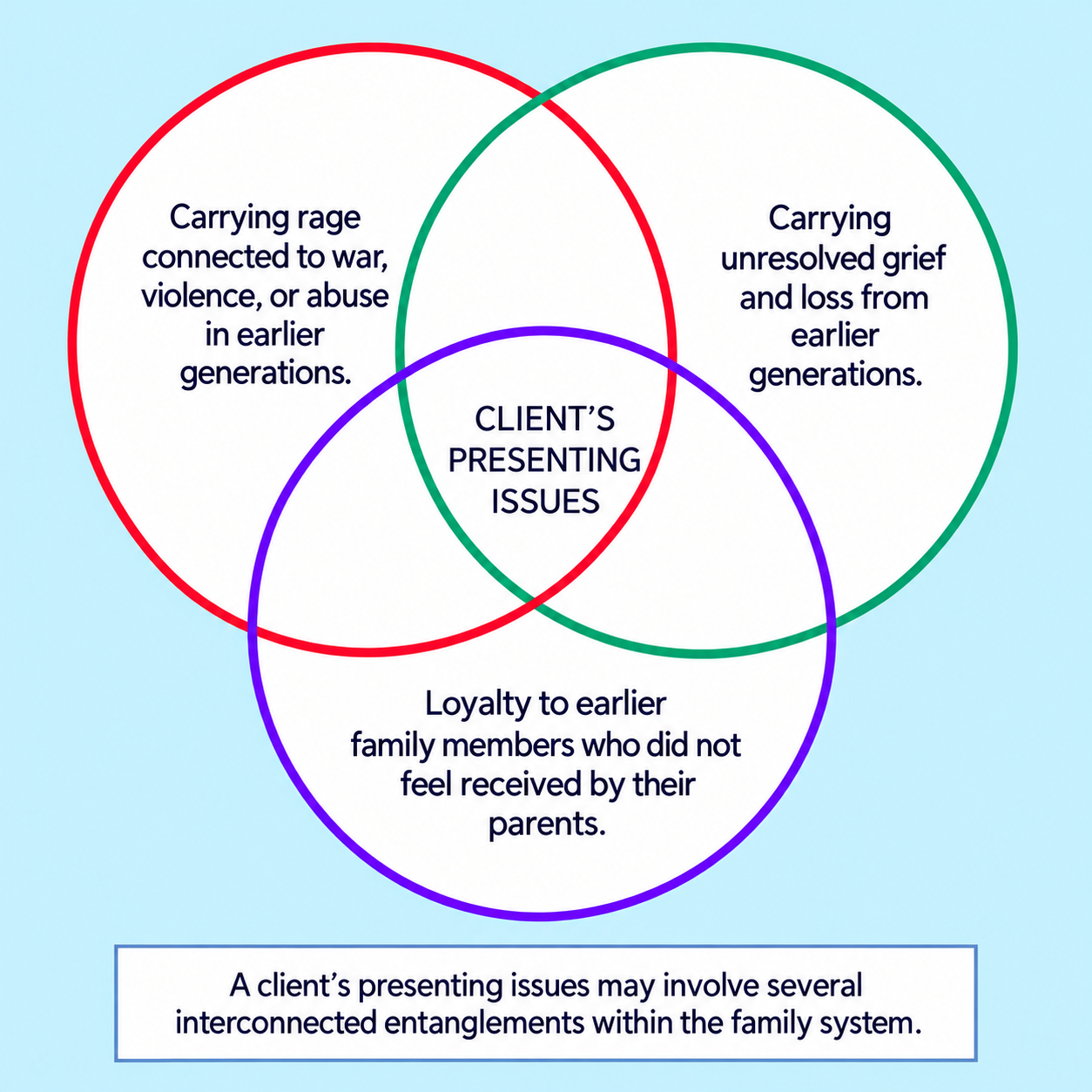 illustration shows how several systemic dynamics may overlap in a client’s presenting issues.