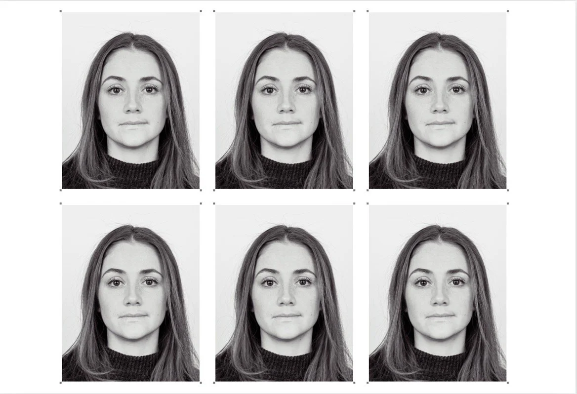 Portraits en noir et blanc d'une femme avec des expressions faciales variées