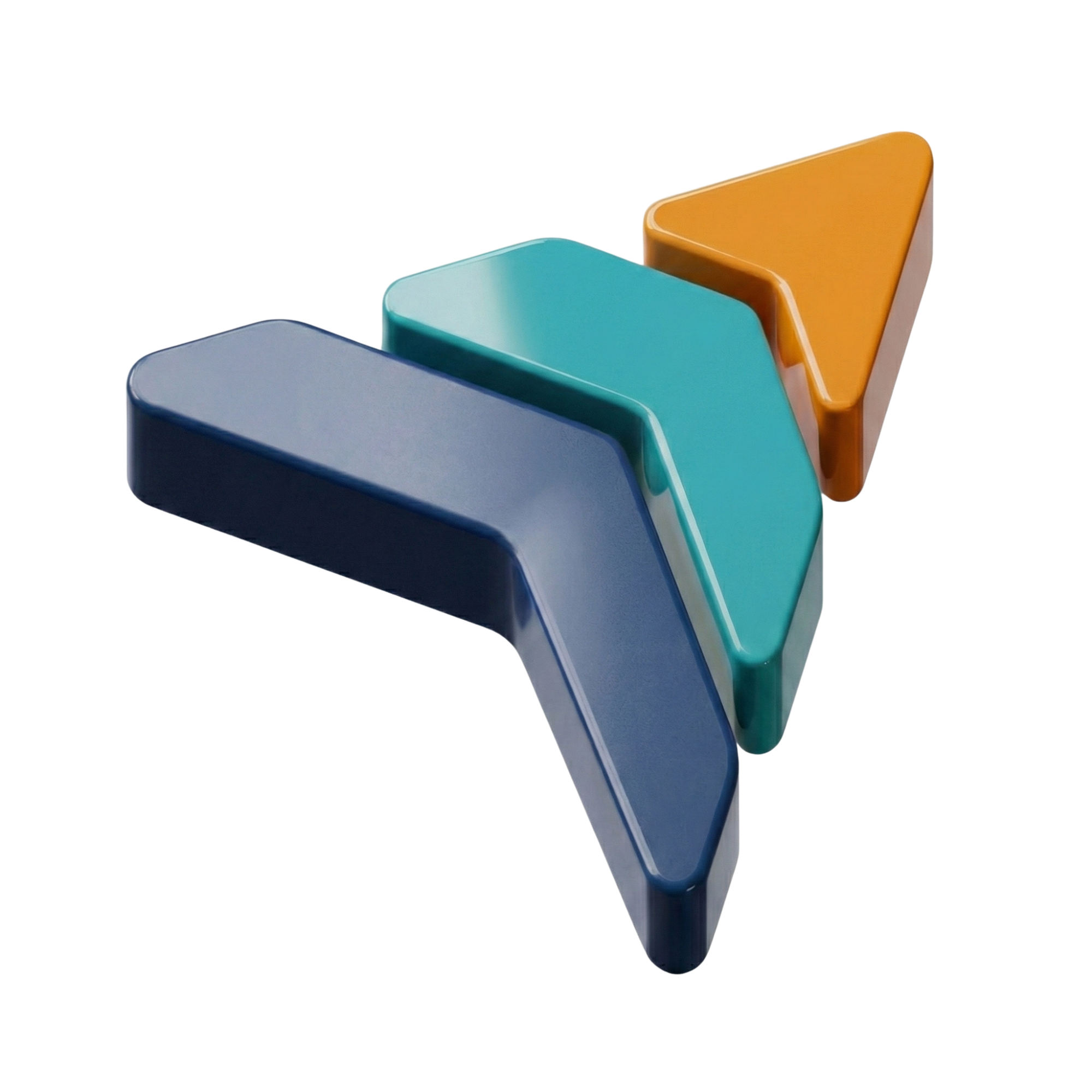 Colorful 3D chevron arrows, blue, teal, and orange, pointing to the right.