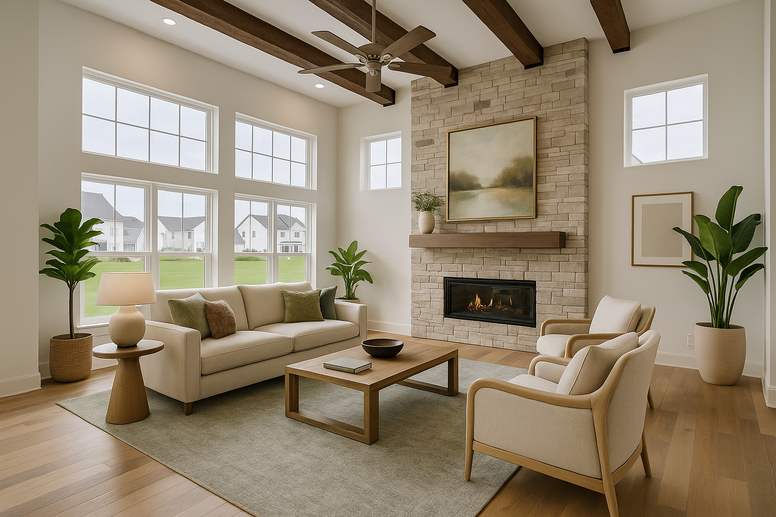 Real estate virtual staging example highlighting warm, natural interiors.