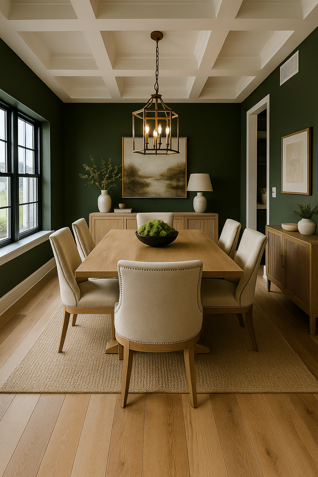 Virtually staged dining room with modern neutral furniture by Blueprint Media Co.