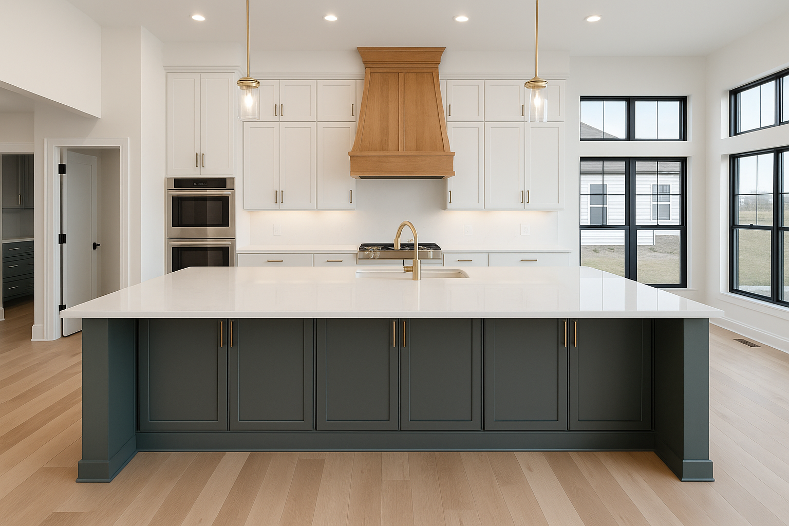 Before and after photo of under-construction home completed digitally by Blueprint Media Studio. 