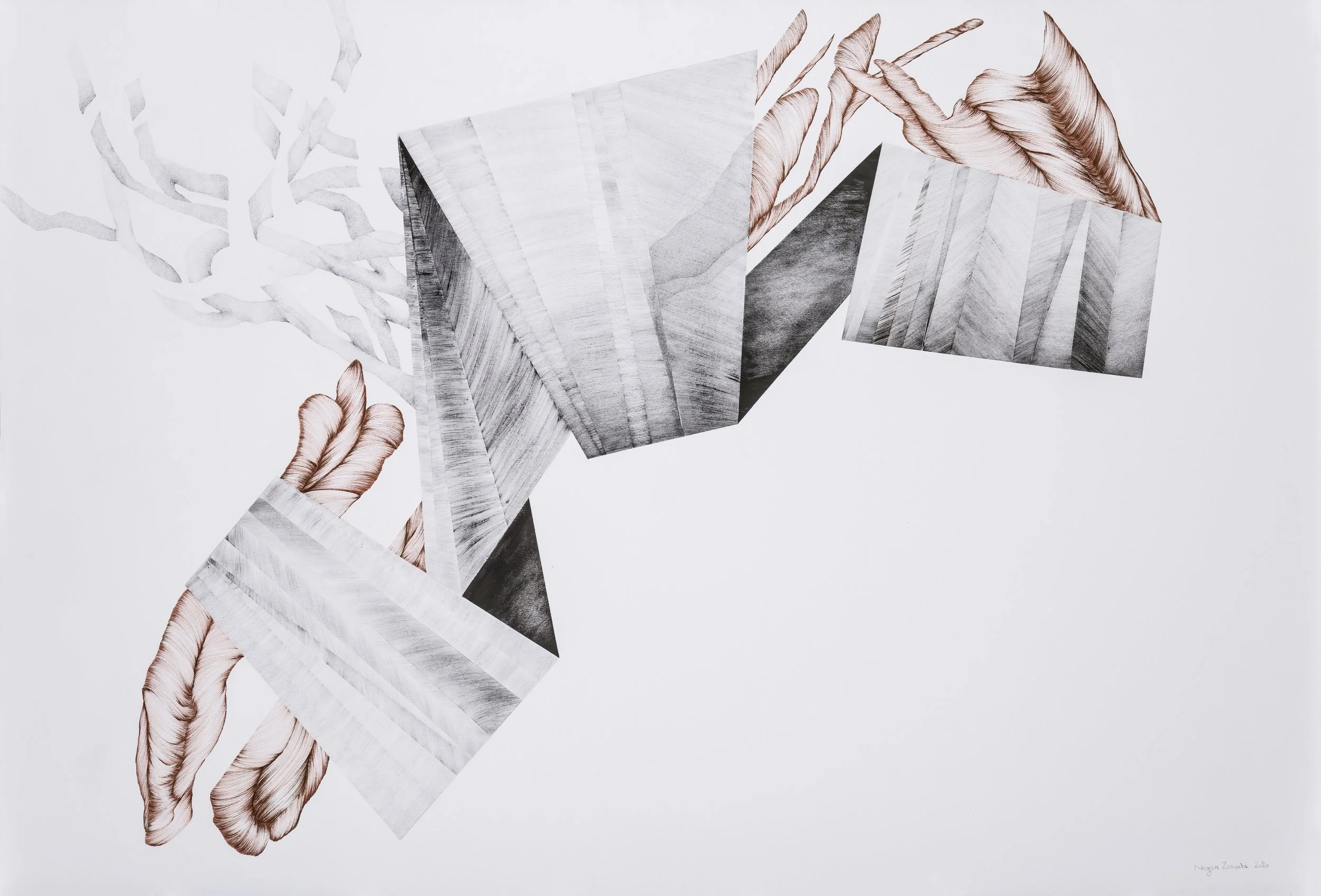 trim/acrylic,pencil and ink pen on cardboard/81*120 cm