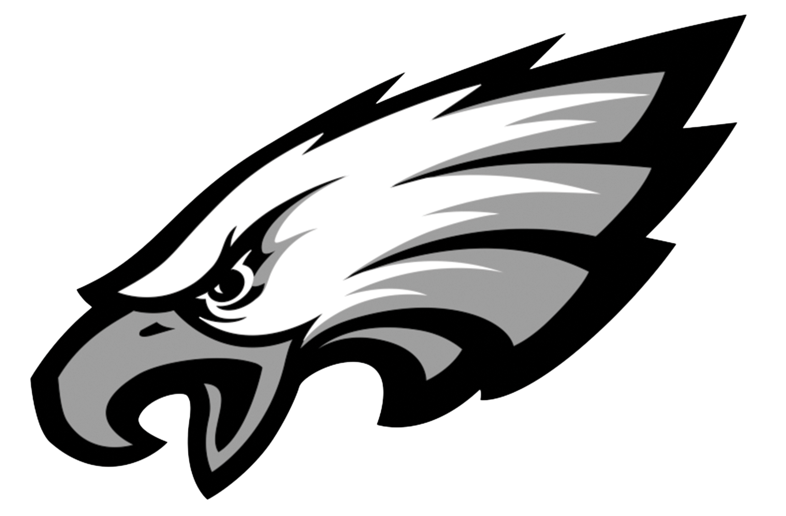 Black, white, and gray logo of an eagle's head with sharp features and an intense eye.