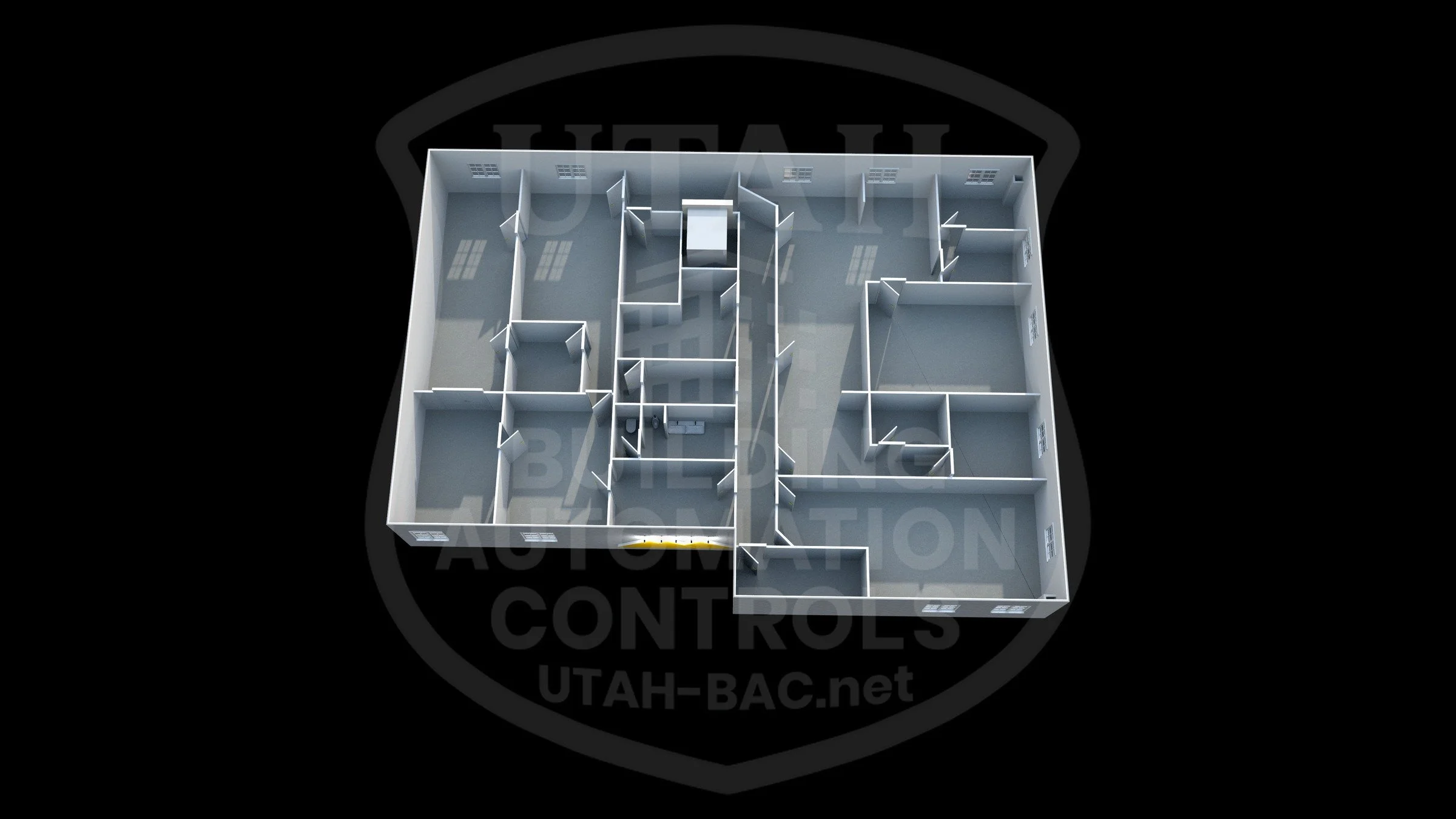 Commercial building — third floor • Custom 3D rendering by Utah Building Automation Controls.