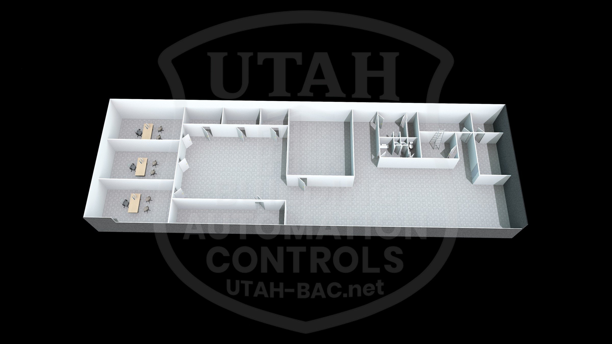 Audi dealership — second floor • Custom 3D rendering by Utah Building Automation Controls.