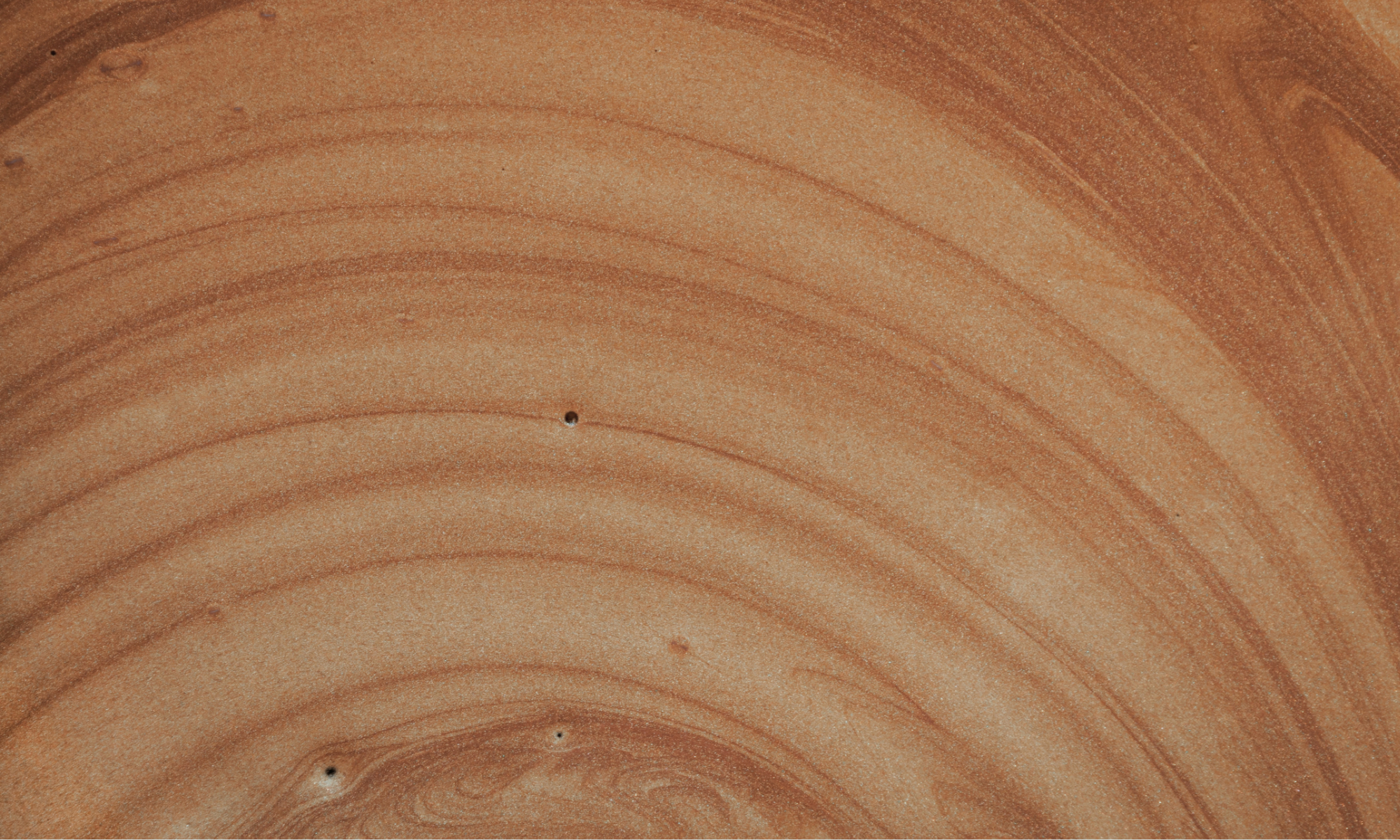 Close-up of a polished piece of wood with visible swirling grain patterns and small black holes.