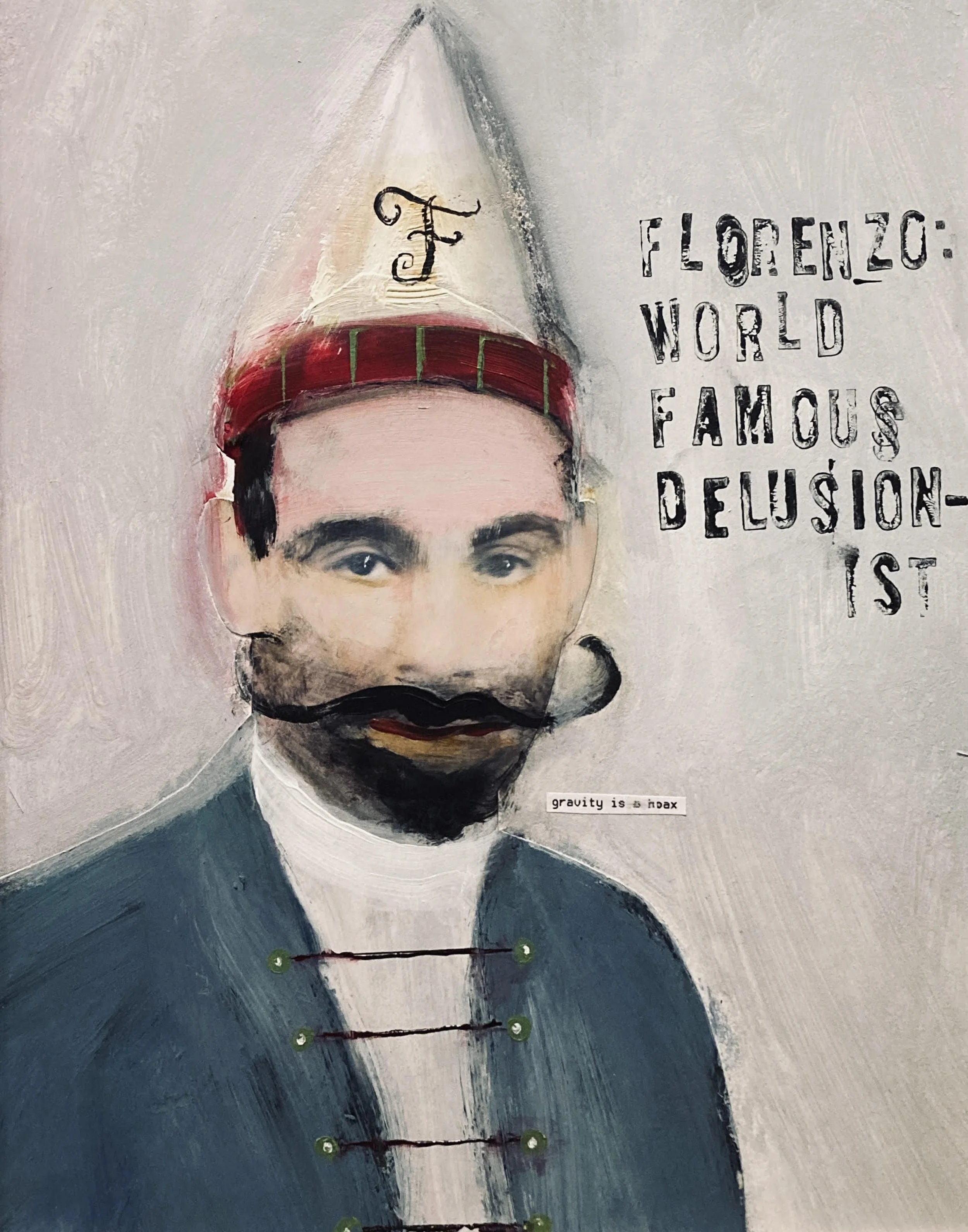 "florenzo" mixed media on varnished matboard, 11x14"  $450 