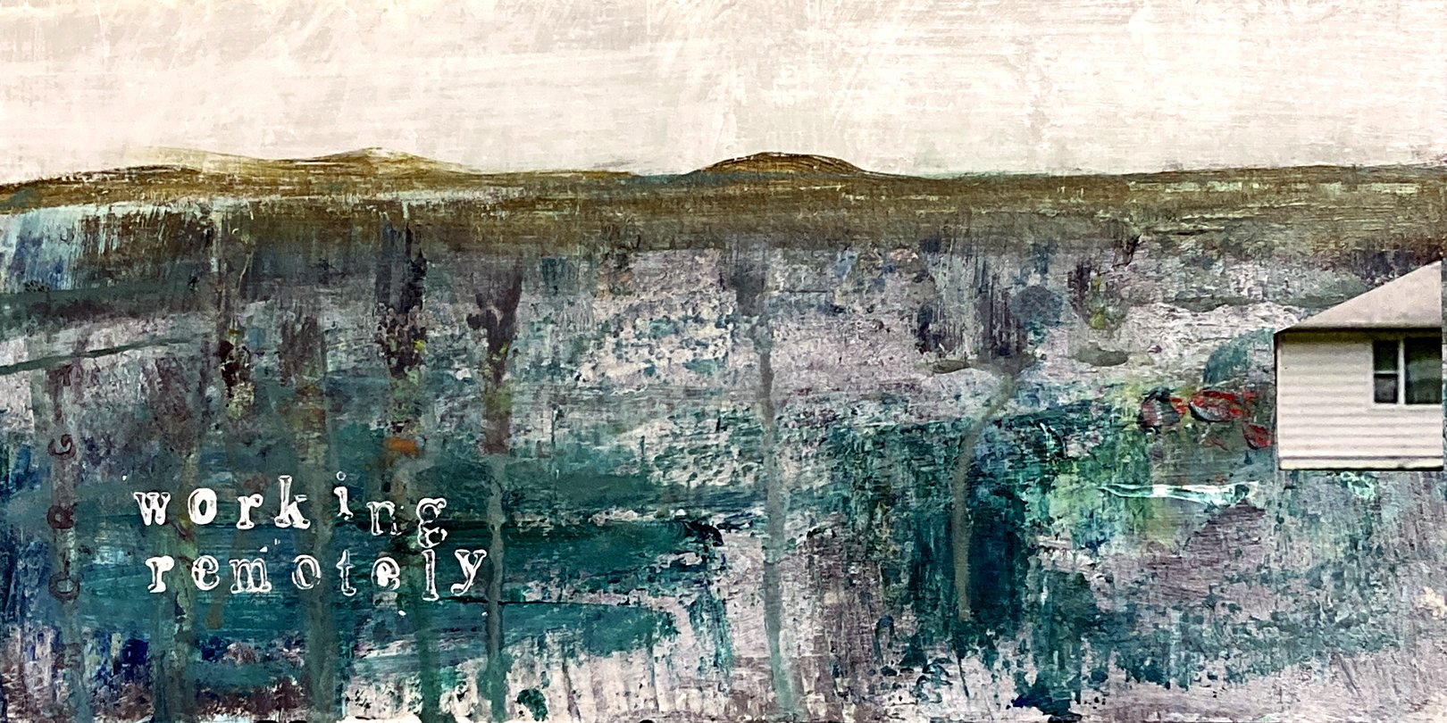 SOLD  'working remotely', mixed media on varnished matboard, 4x9" $175

The expression 'working remotely' came into popular use during the pandemic when many of us traded in our corporate duds for pajamas and started working from home. How odd, when 