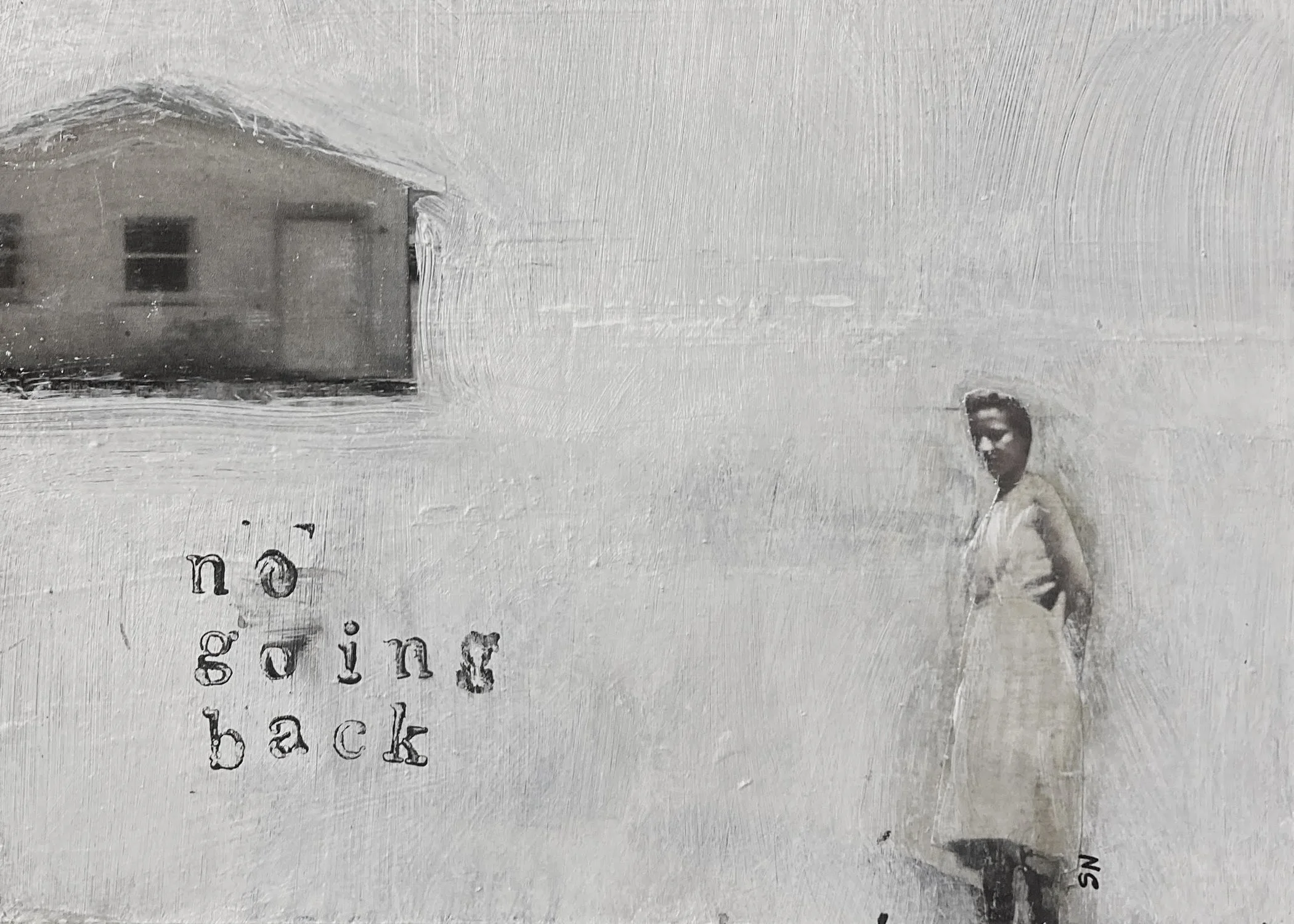 "No Going Back" mixed media on varnished matboard, 5x7" $175