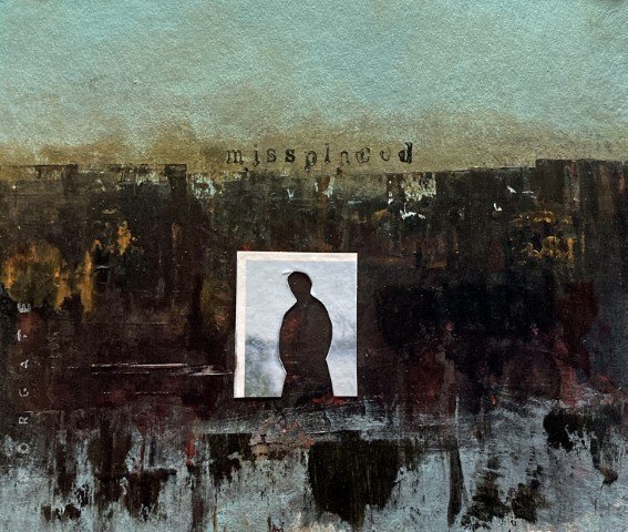 'Missplaced'  mixed media on varnished matboard, 8.5 x10" $250.   