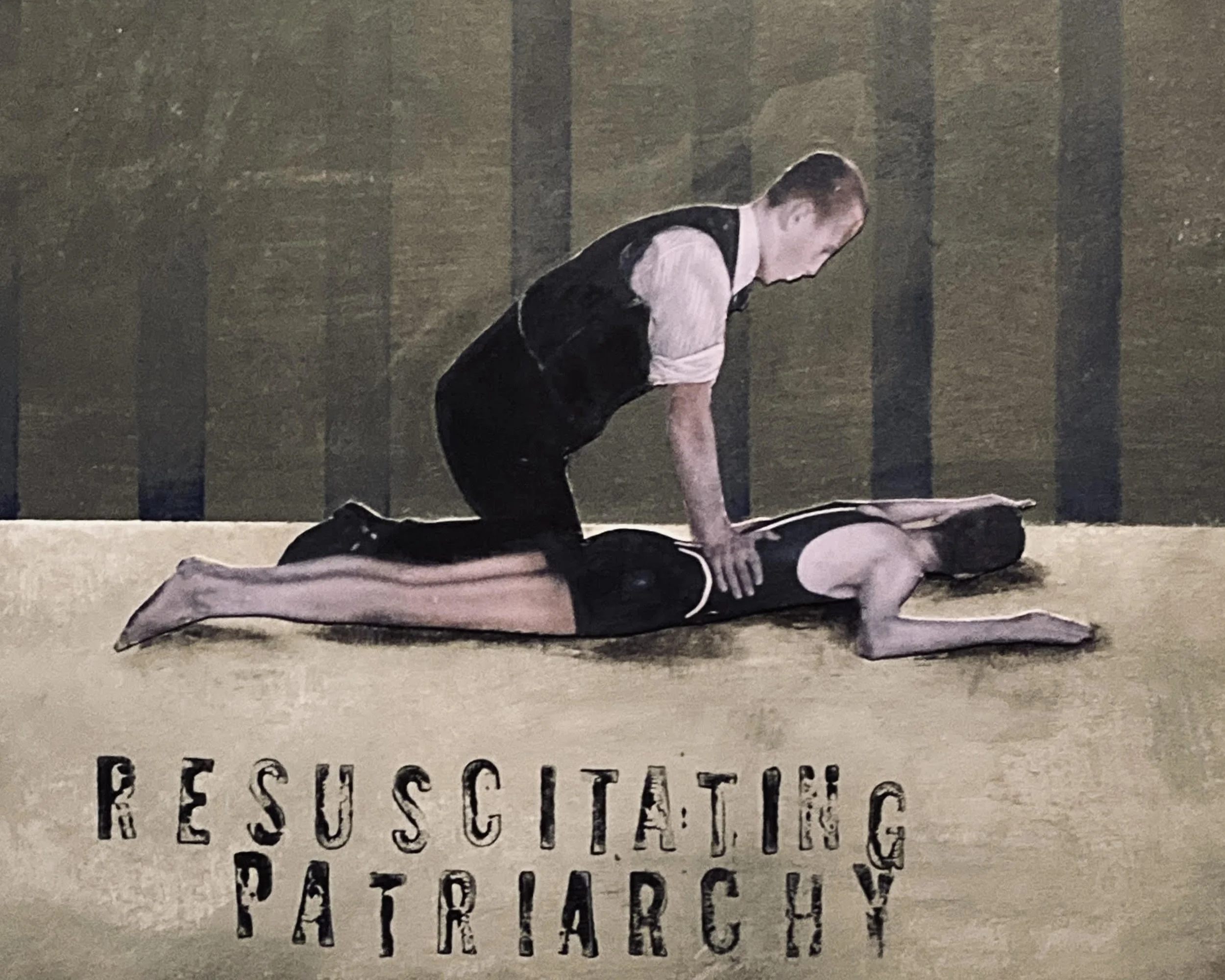 "Resuscitating Patriarchy" 8x10" mixed media on framed varnished matboard $250