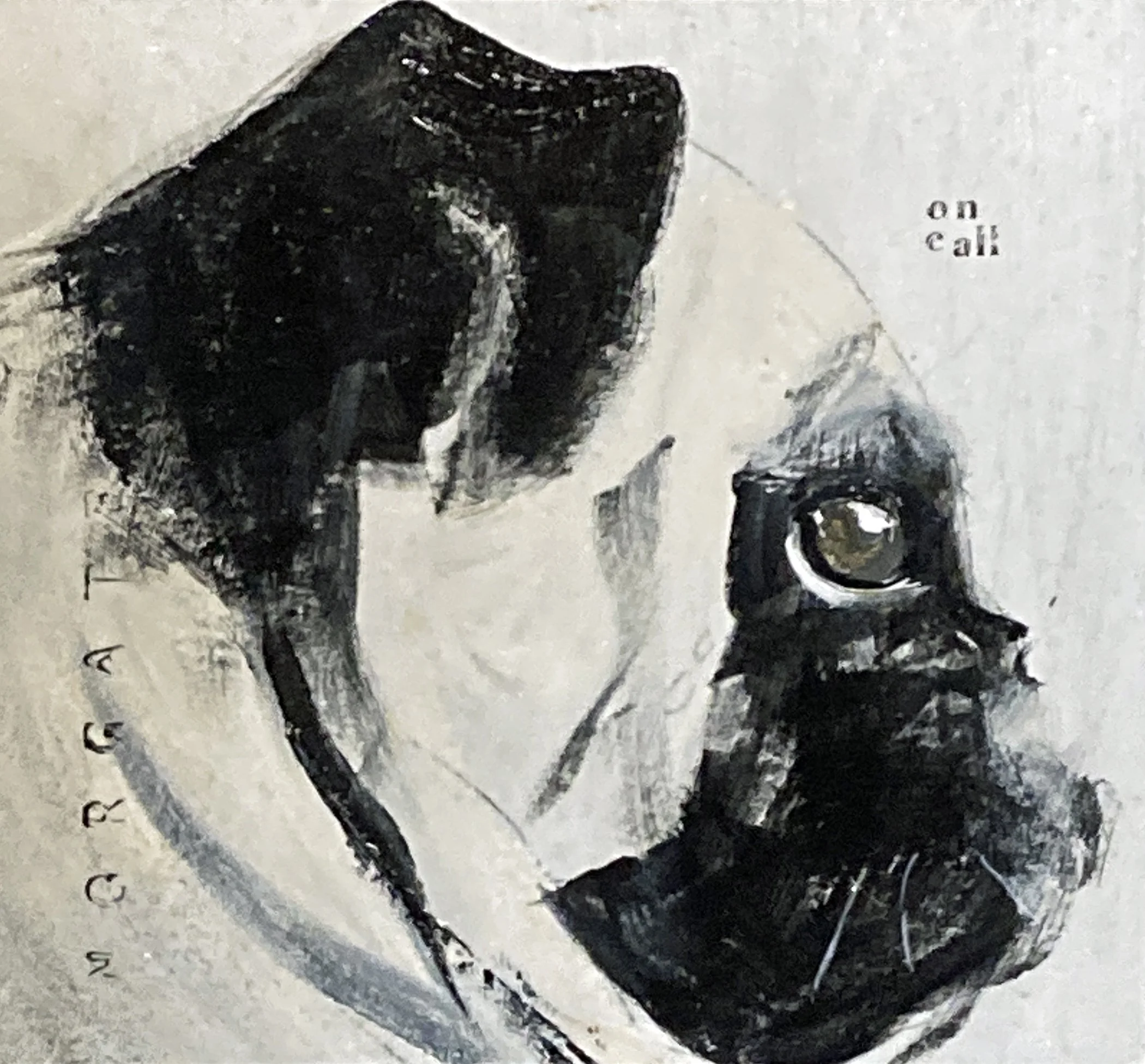 "on call" acrylic on varnished matboard, 6.5x7", $200