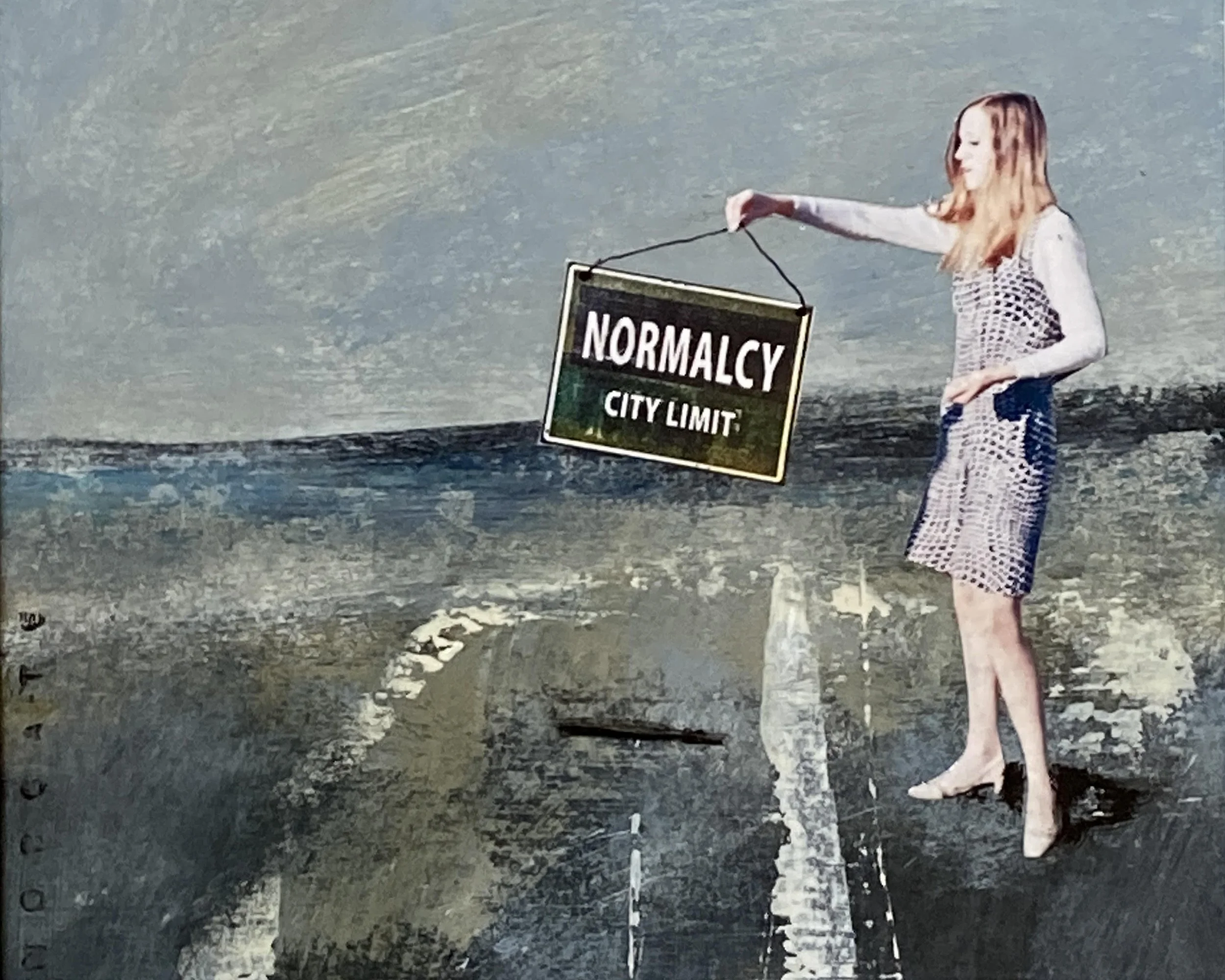 "Normalcy City Limits" 8x10" mixed media on framed varnished matboard $250