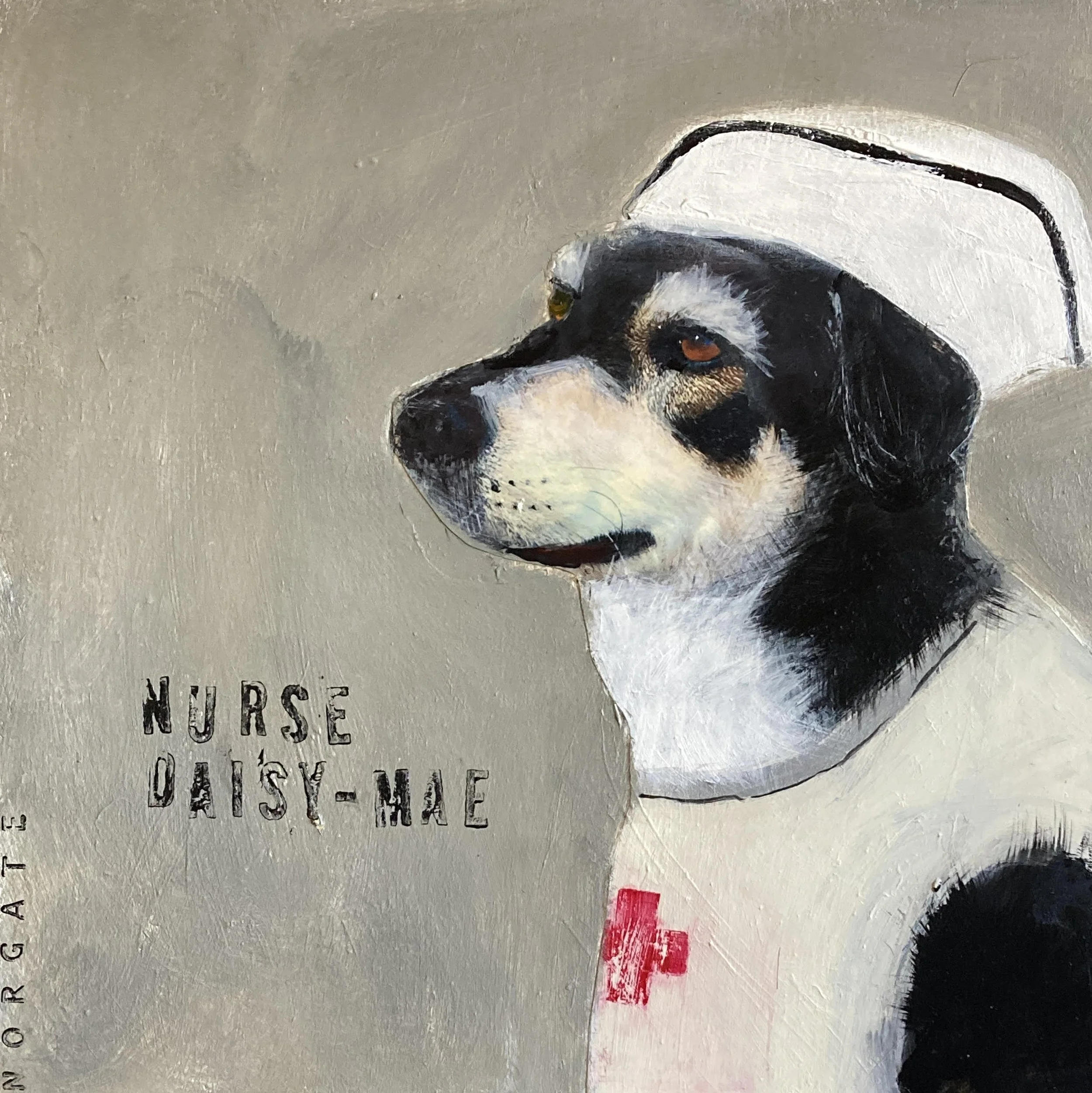 "Nurse Daisy Mae" mixed media on panel, 12x12" $450