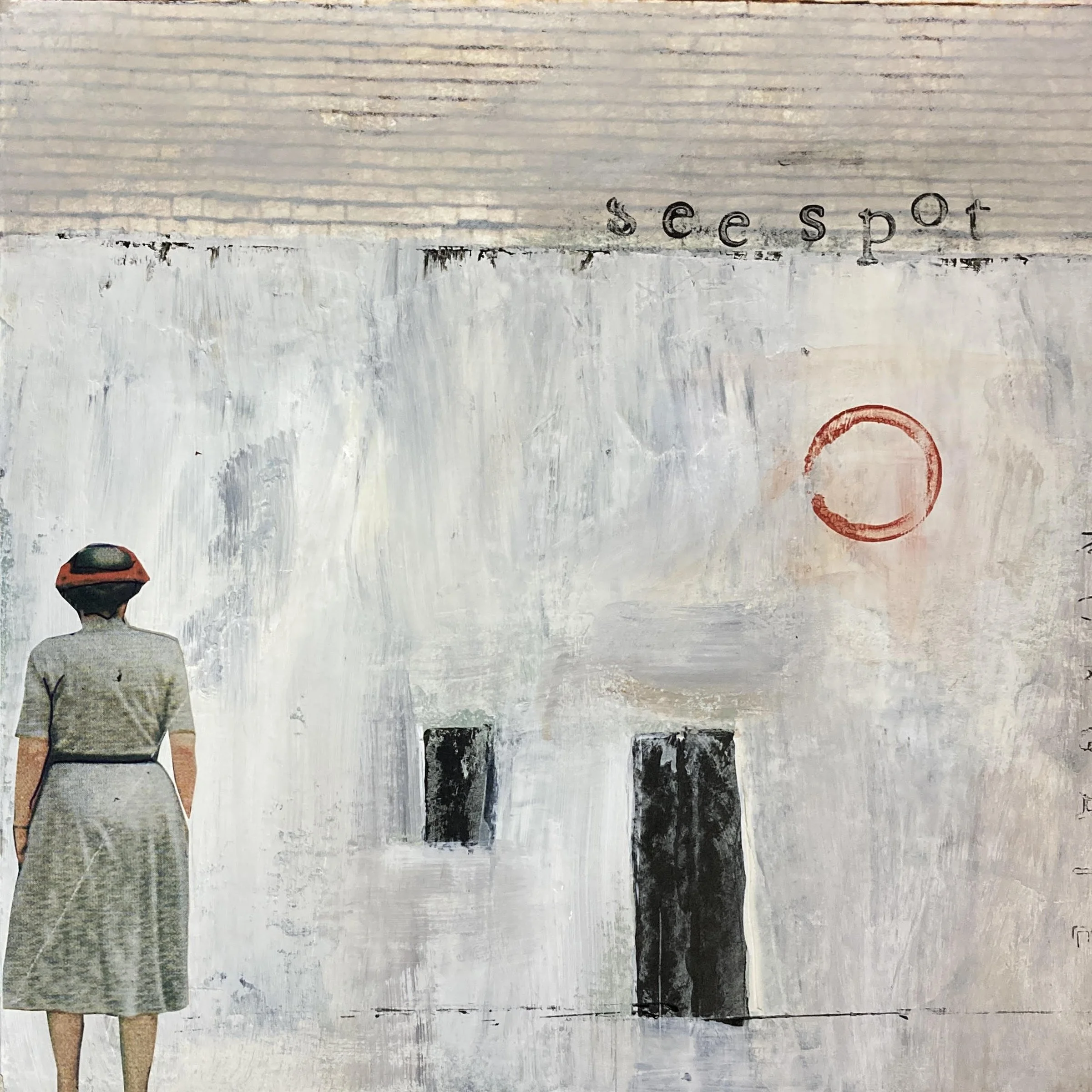 "see spot" mixed media on varnished matboard, 8x8" $225