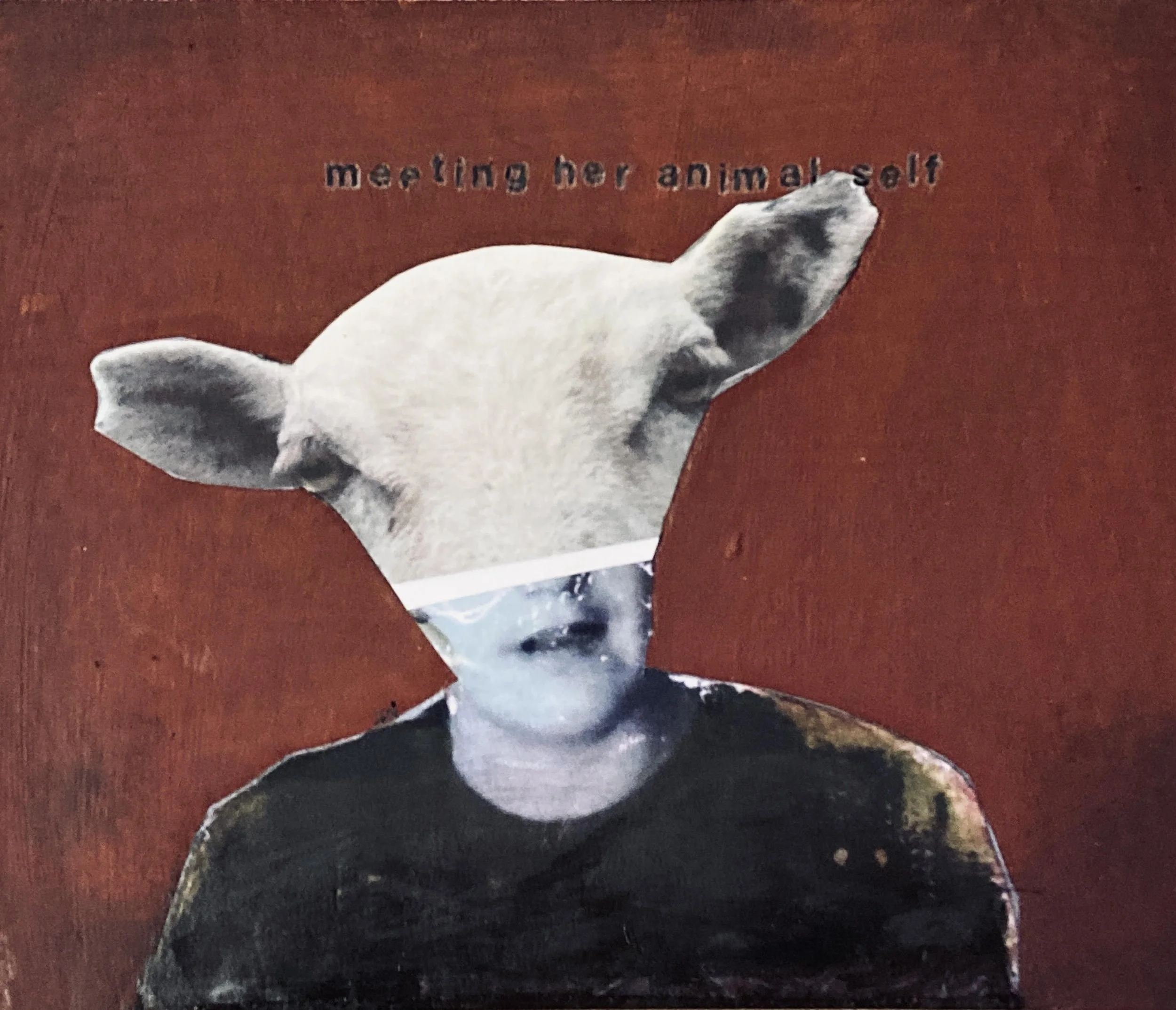 "Meeting her Animal Self" mixed media on varnished matboard, 6x8" $175