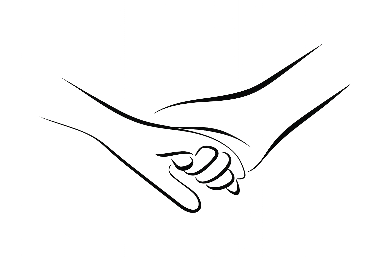 Line drawing of two hands holding each other.