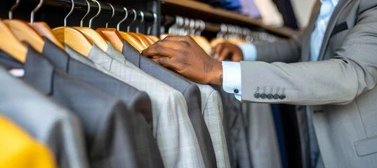 Person shopping for suits in a clothing store