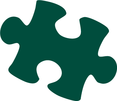 A dark green jigsaw puzzle piece with no background.