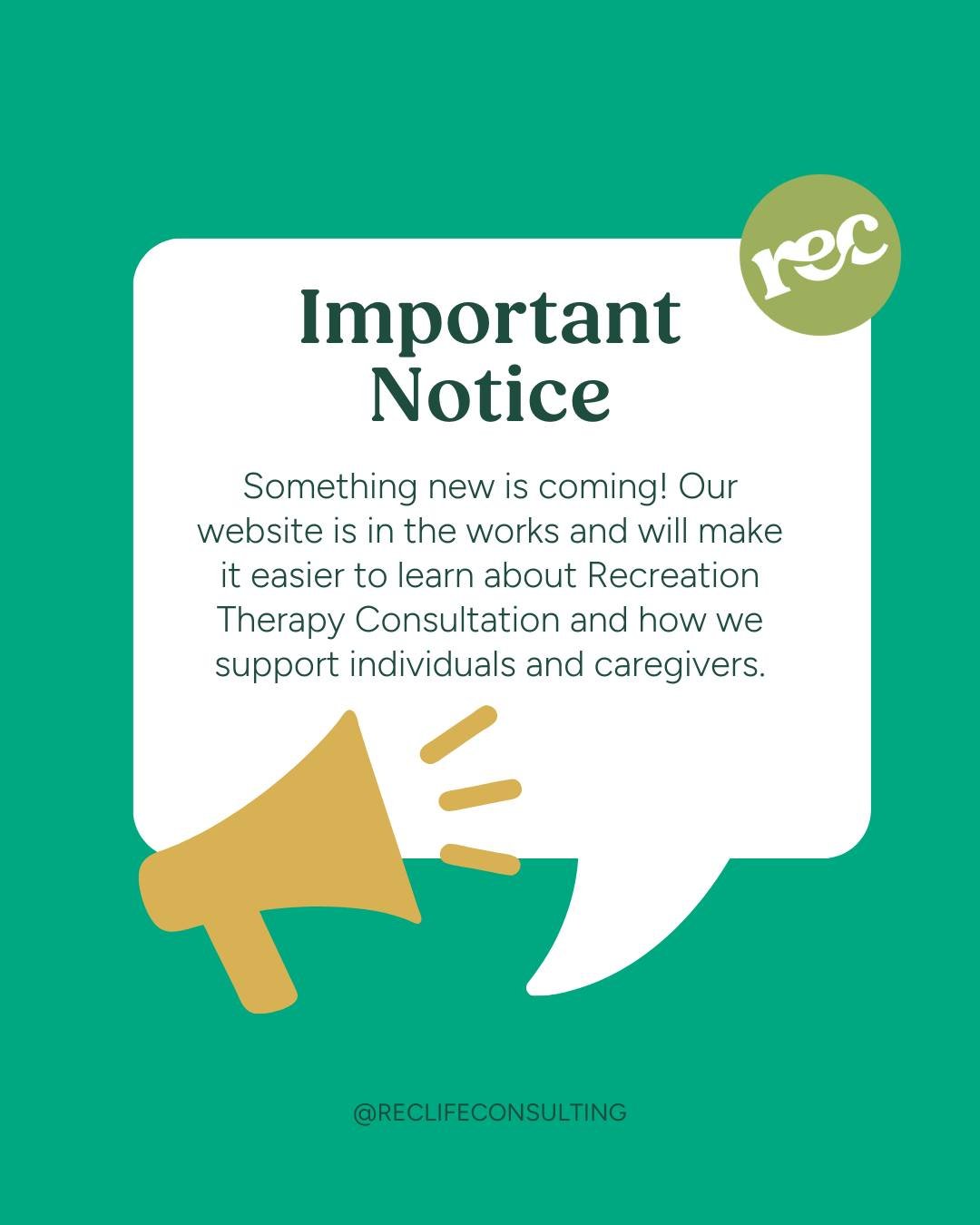 Stay tuned. More details coming soon. 
#RecreationTherapy #TherapeuticRecreation #RTConsultation #RecreationTherapist