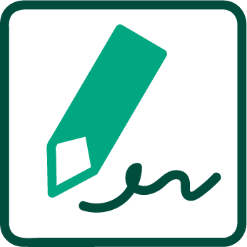 Icon of a pen writing a line.