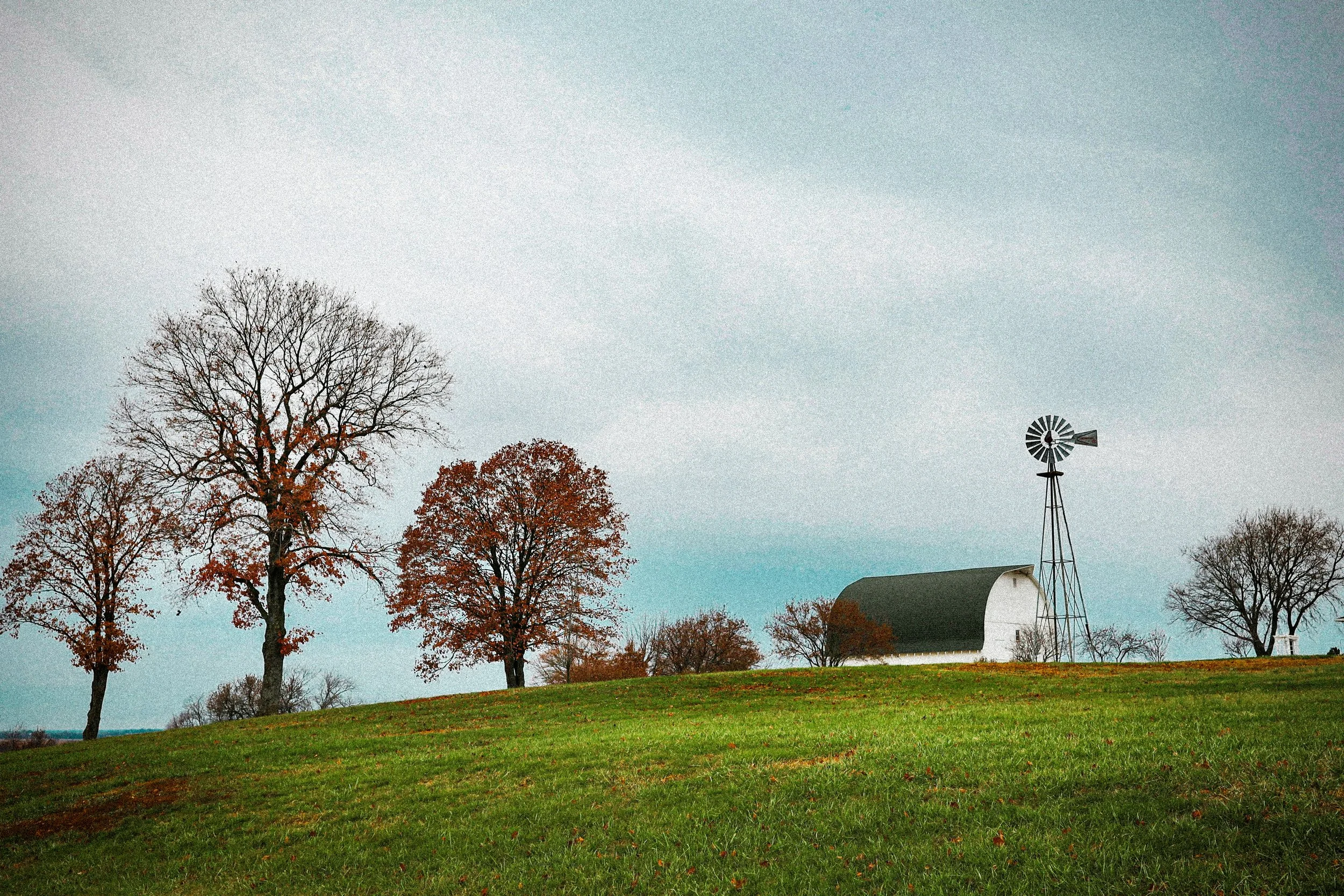 Resting on the hillside beneath an open sky, this majestic barn carries the timeless beauty of country life.