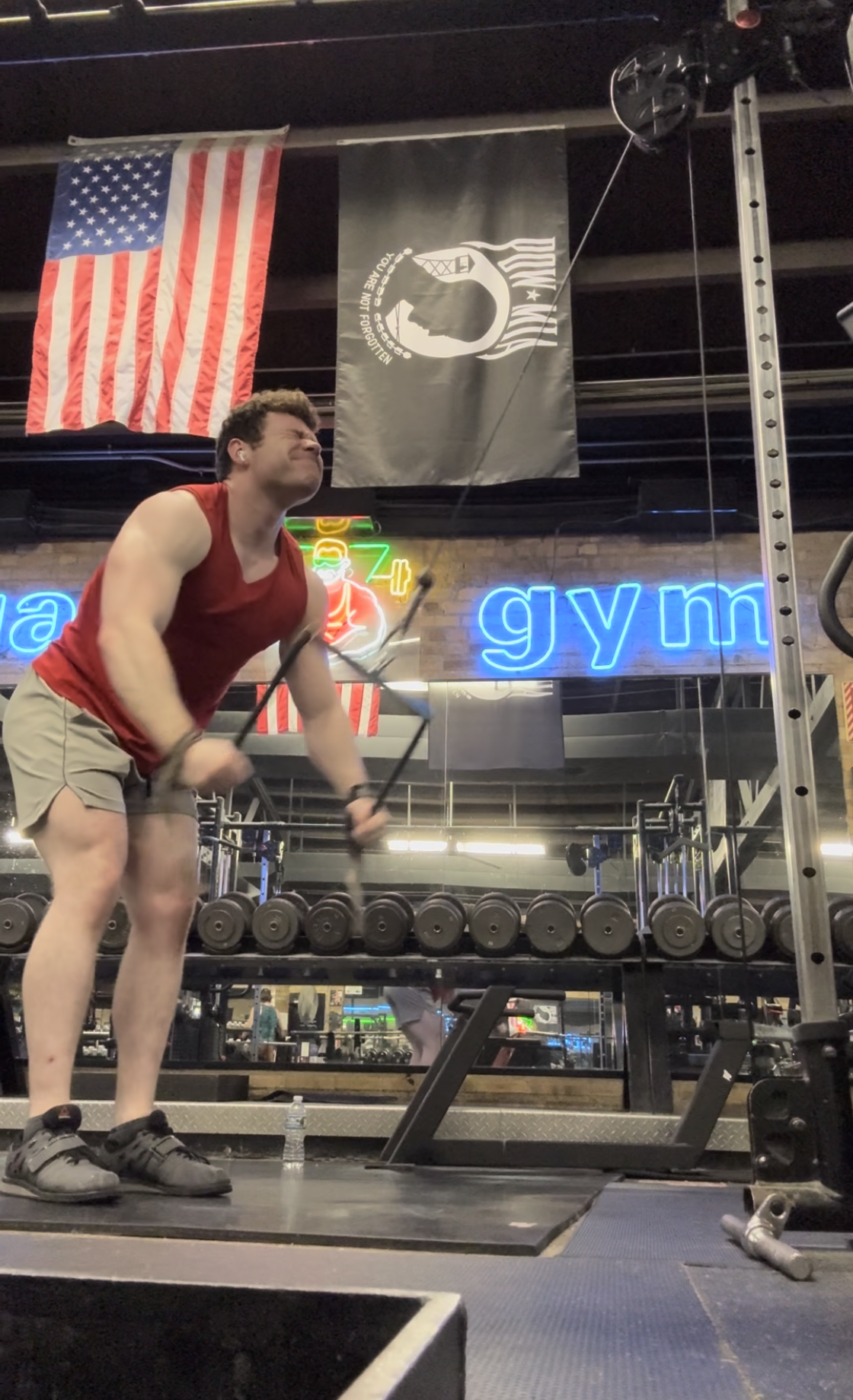 Andrew McGahren training intensely in the gym, demonstrating effort, discipline, and data-driven strength training philosophy