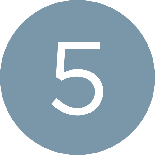 A blue circular icon with the number five in white in the center.