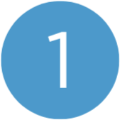 Blue circular badge with the number 1 in white