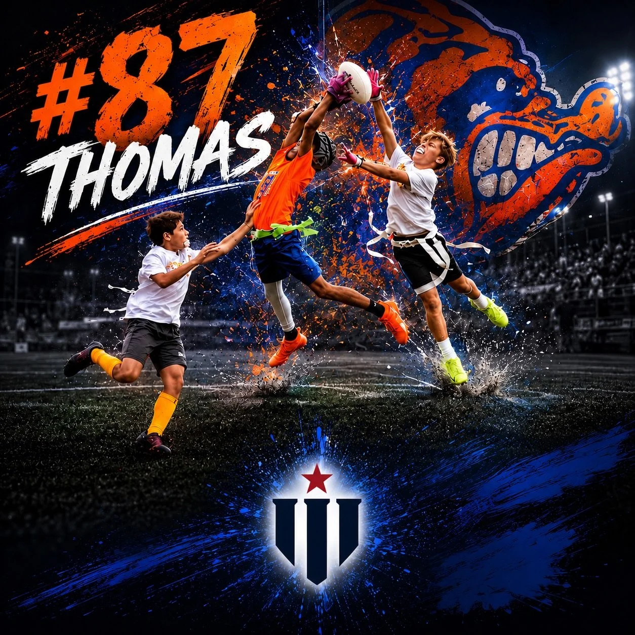 #87 Thomas with an amazing catch this weekend. Major effort on this play! Let's go Mud Dogs!