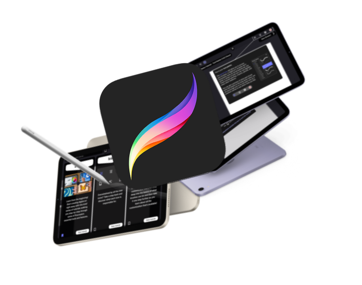 An image of multiple IPads along with a Procreate logo overlayed on top.