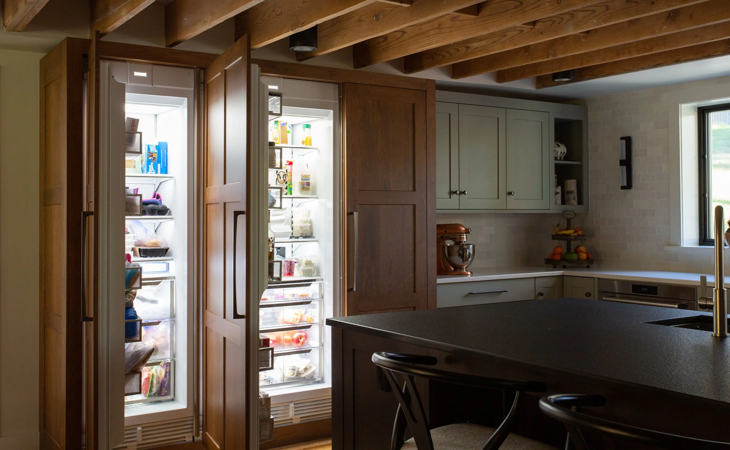 Open bank of refrigeration with pantry
