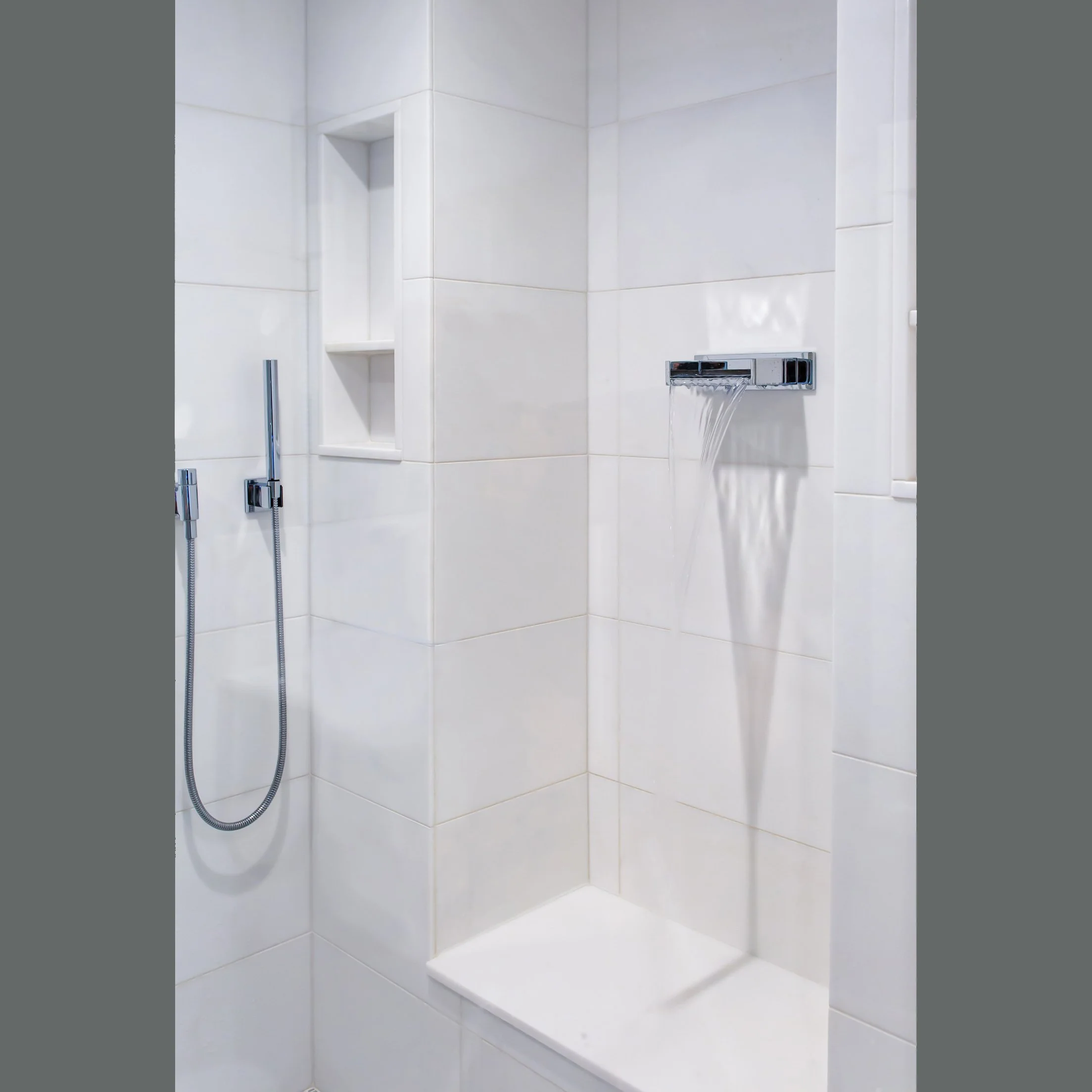 Stress releases as water spills onto your shoulders.