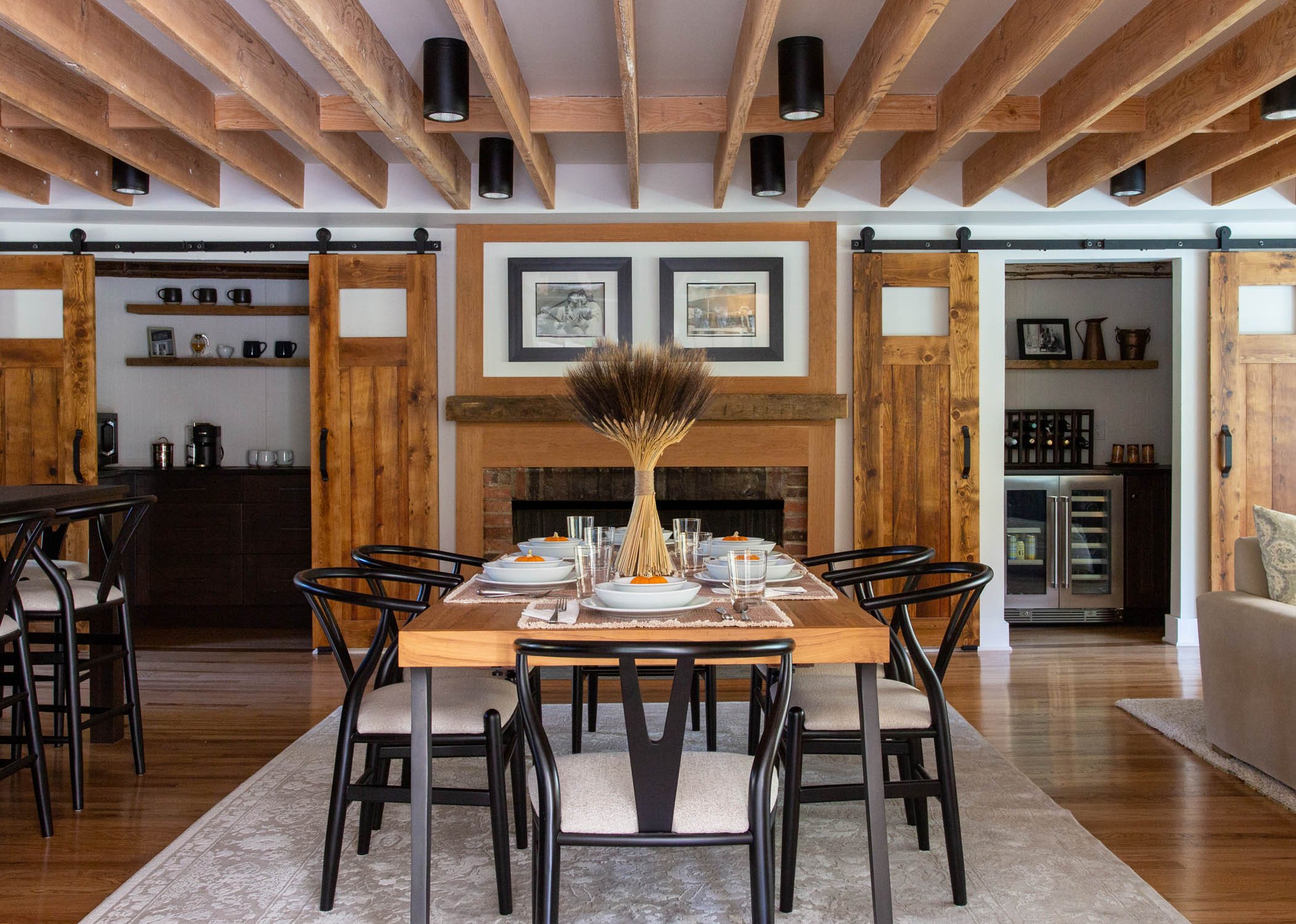 Coffee bar on left and beverage bar on right