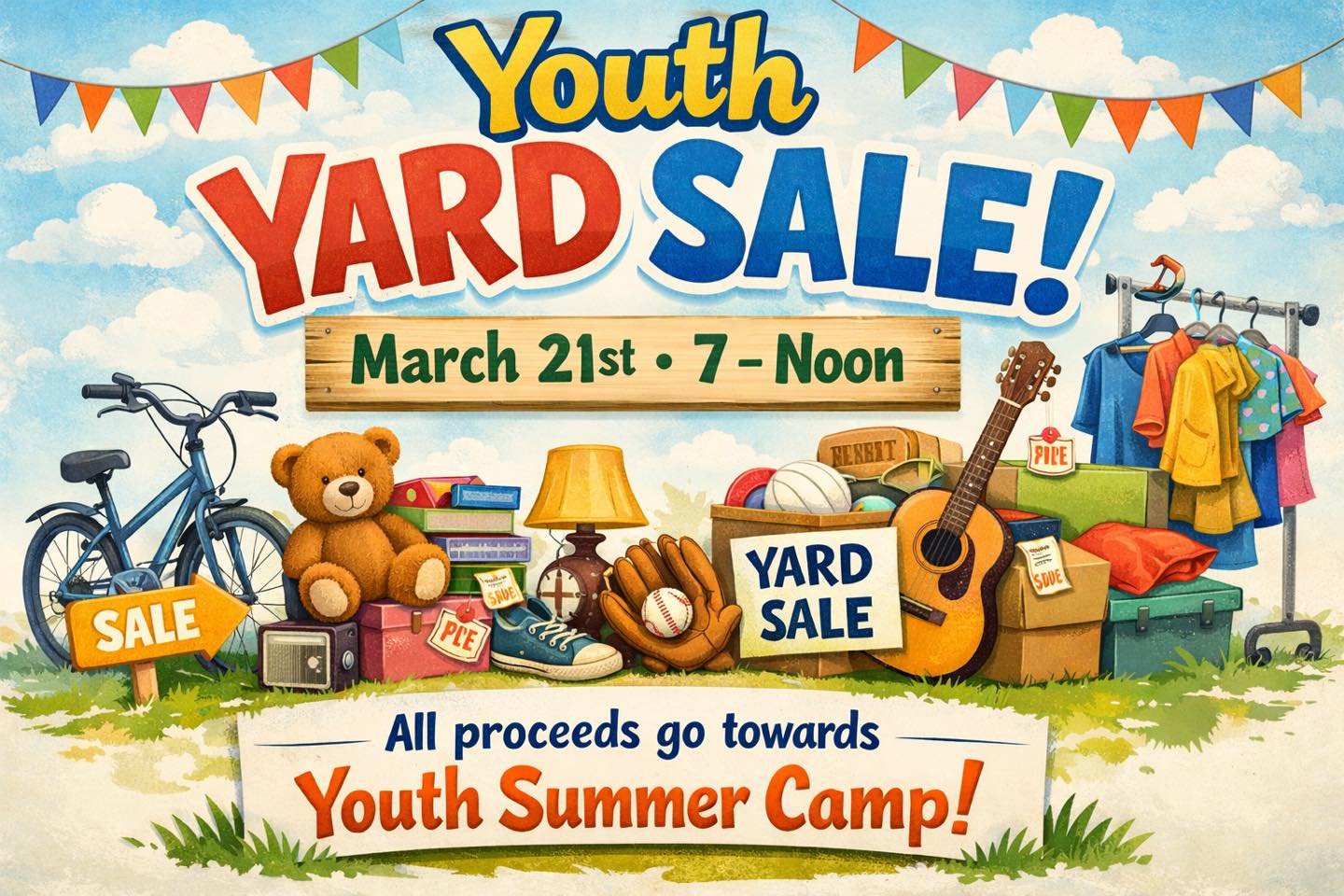 Come shop at our Yard Sale Saturday between 7 am &amp; 12 noon.