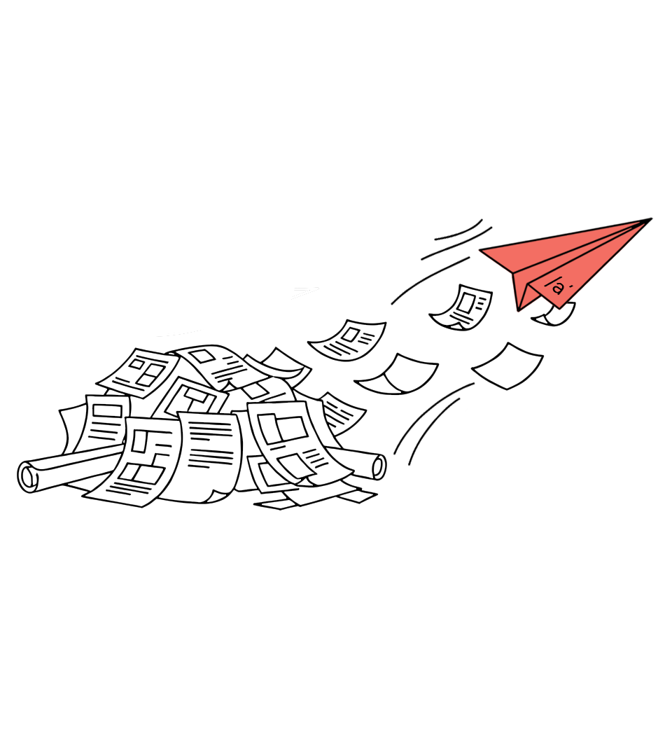 Black illustration of a person with an outstretched arm, holding a red paper airplane with the number 2 on it, surrounded by small stars and musical notes.