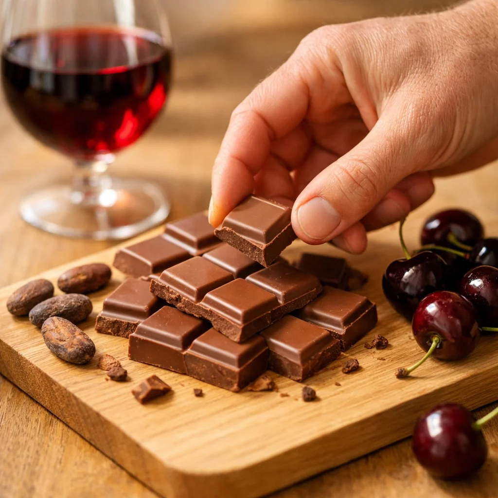 milk chocolate with a glass of fortified wine