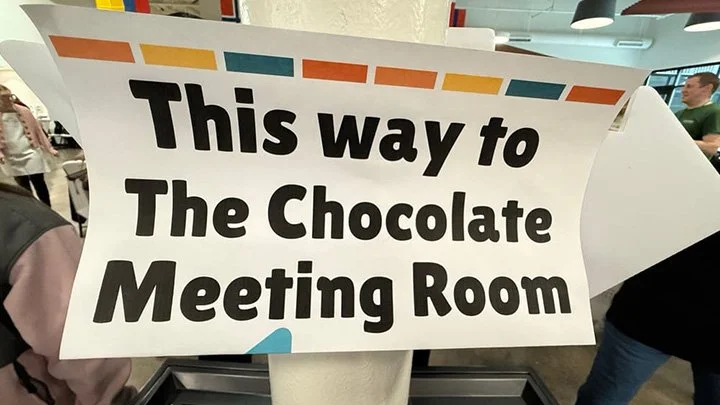 This Way to the Chocolate Meeting Room Sign