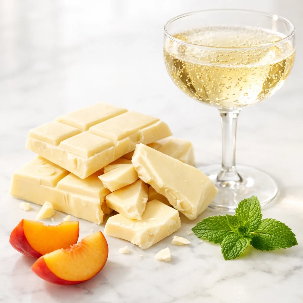white chocolate with a glass of sparkling wine