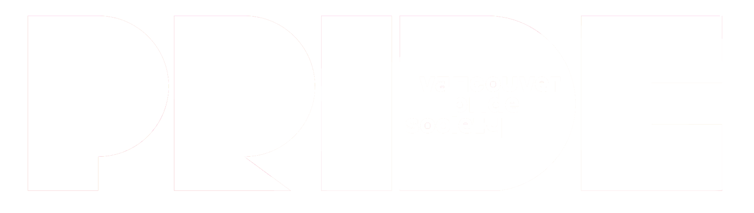 Bold white text on black background spelling out 'PRIDE' with the words 'Vancouver Pride Society' inside the letter 'I'.