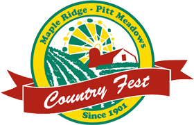 Maple Ridge - Pitt Meadows Country Fest logo with a windmill, farm scene, and red banner