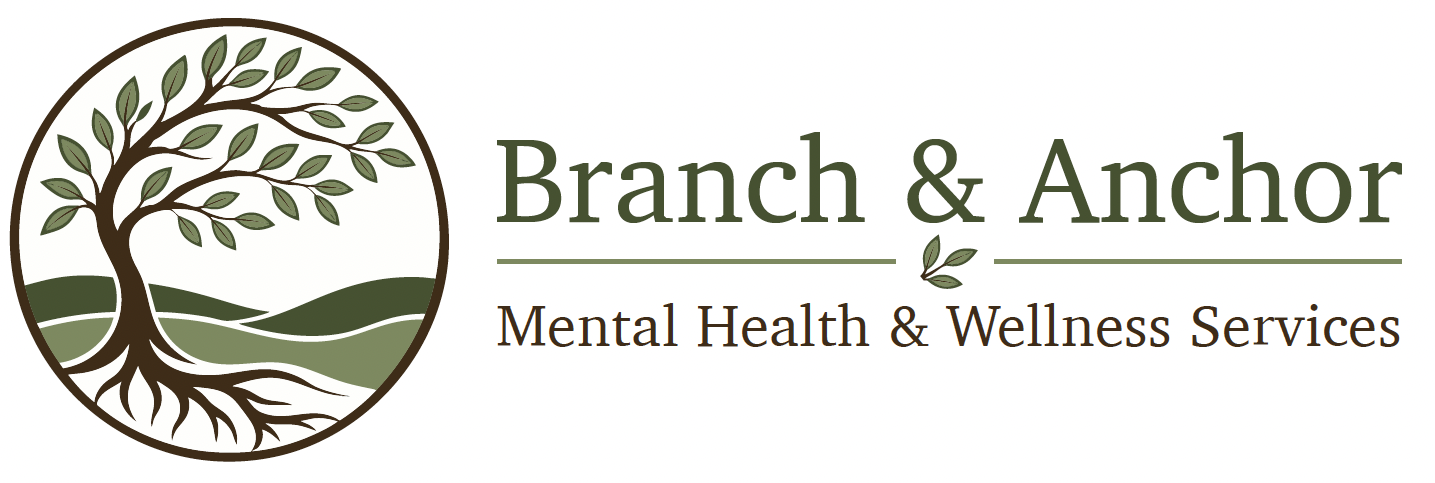 Logo with a tree illustration and the text 'Branch & Anchor Mental Health & Wellness Services'.