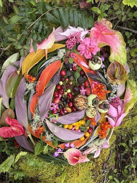 Chandelier Flower Mandala with Leaves, Blooms and Fruit