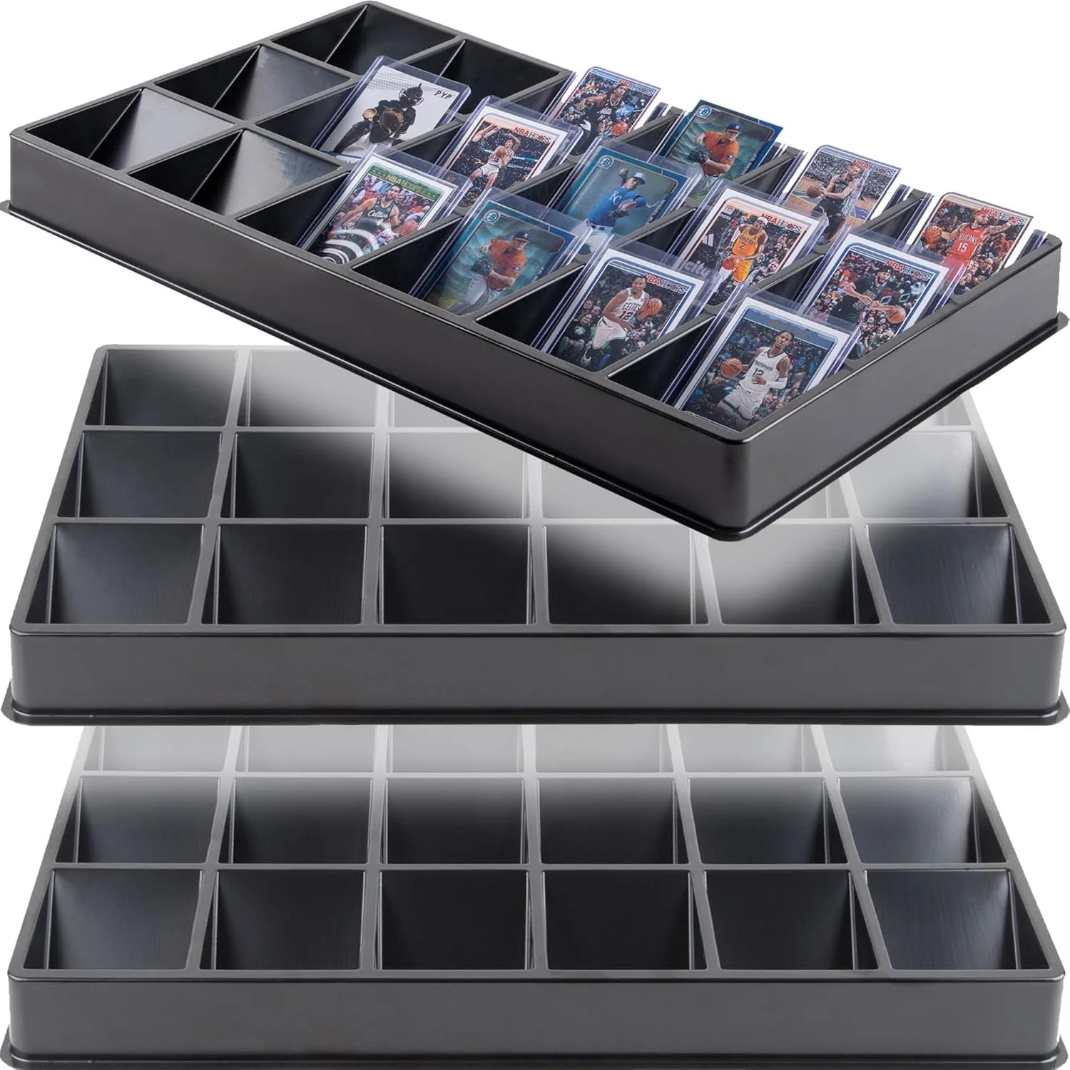 3 Pack 18-Slot Toploader Trading Card Sorting Tray - Improved Design Compatible with Top Loaders, One Touch & Sleeved Cards