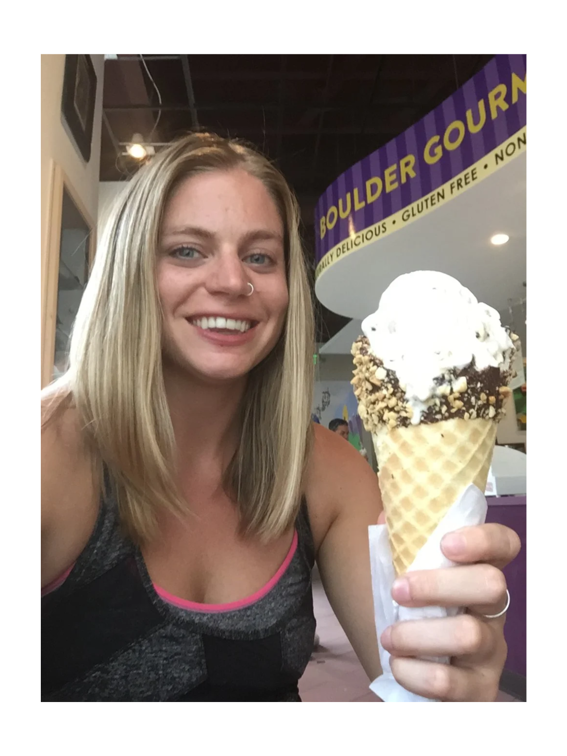 Dietitian Kara McIver Craddock holding an ice cream cone