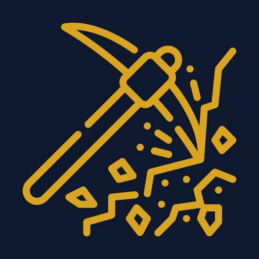 Pickaxe breaking rocks with scattered debris