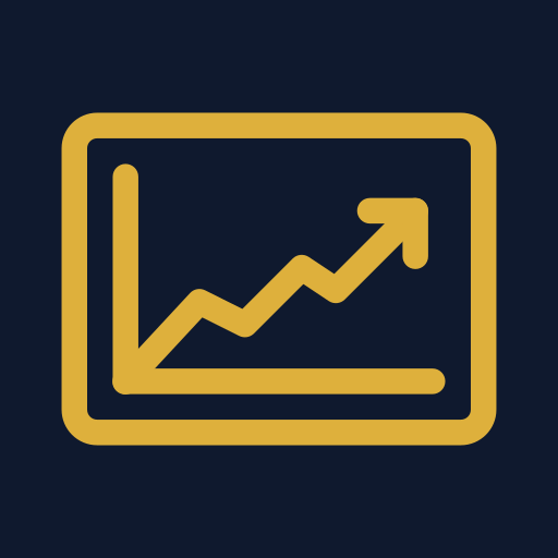 Icon of a rising line graph on a dark background