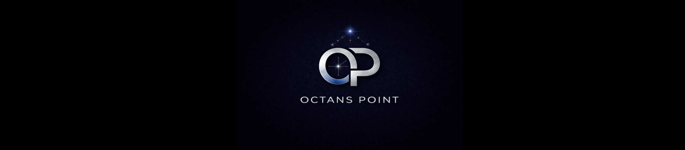 Logo for Octans Point with a metallic 'OP' monogram and starry background, featuring a constellation symbol.