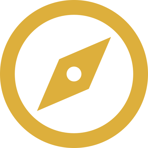 Gold and black compass icon.